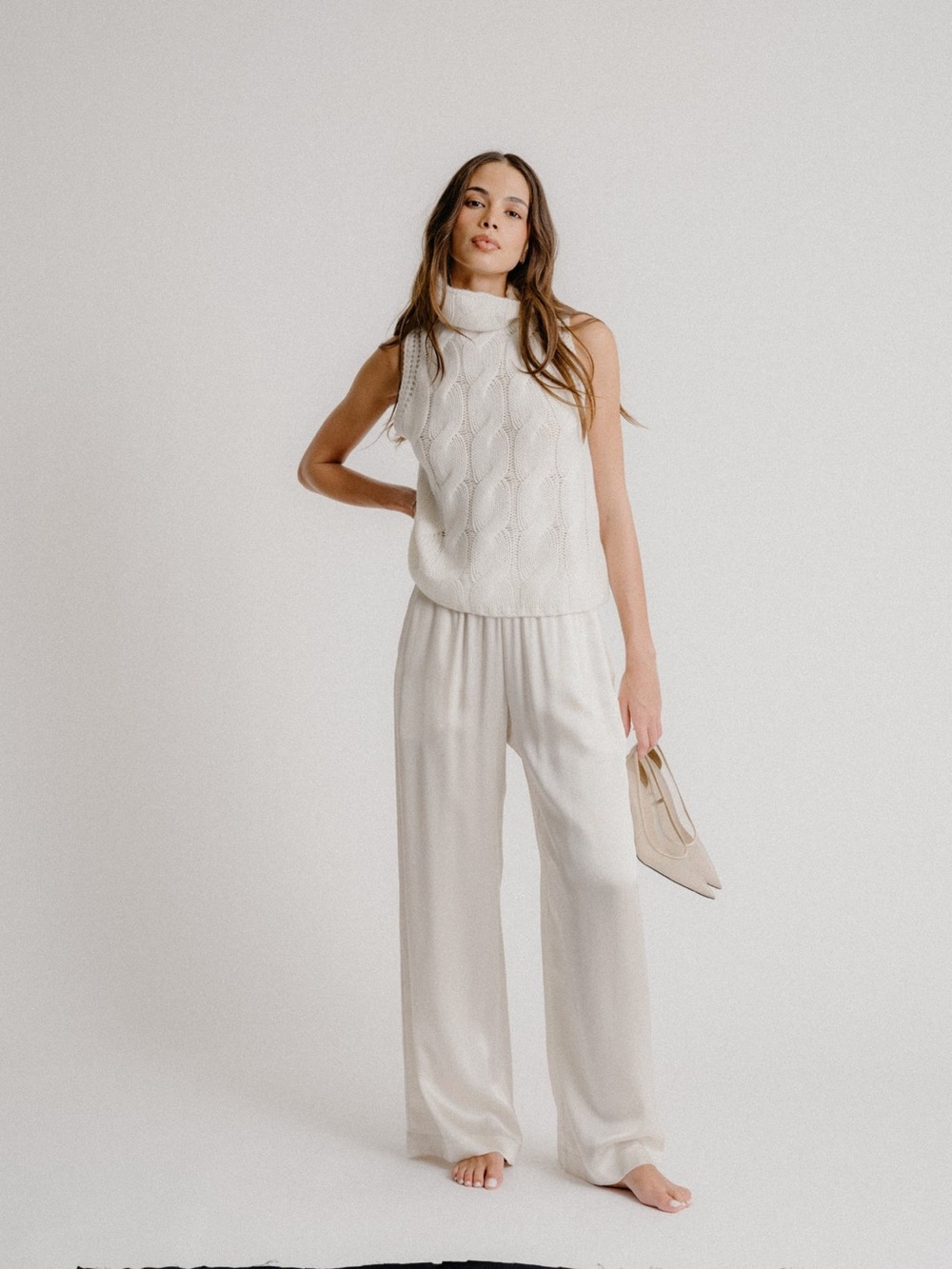 Sablyn Brynn Gardenia Silk High Rise Pull-On Wide Leg Pant Sz S